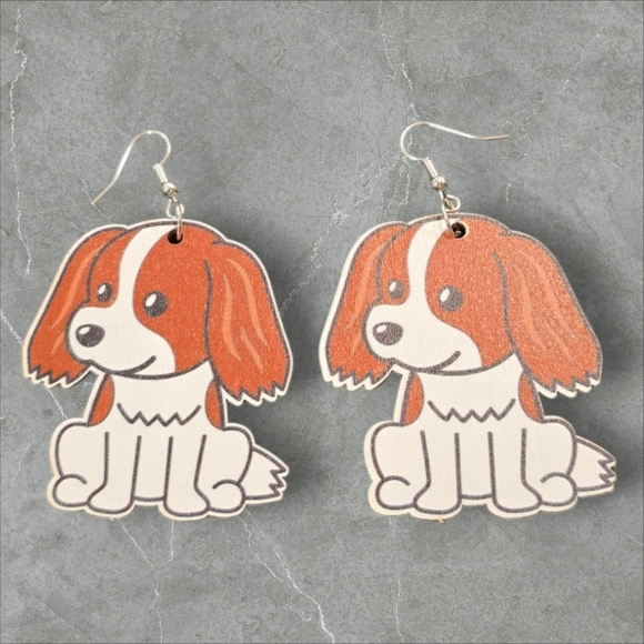 Wooden Dog Dangle Earrings - Picture 1 of 2